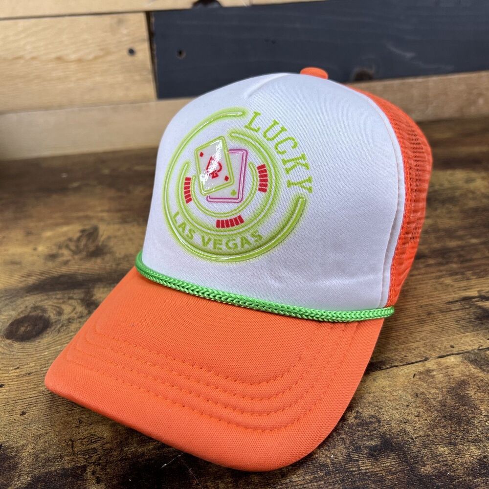 Lucky Las Vegas Orange Rope Mesh Trucker Adjustable Hat Cap